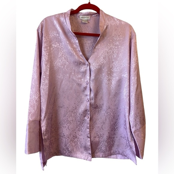 Vintage Jones New York Pink Satin Button-down Pajama Shirt - Picture 1 of 15